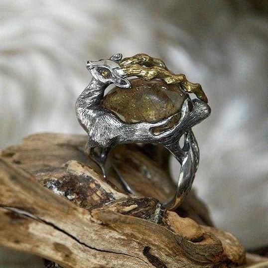 Sterling Silver Rutilated Quartz Ring  "Golden Antelope" - blacktreelab