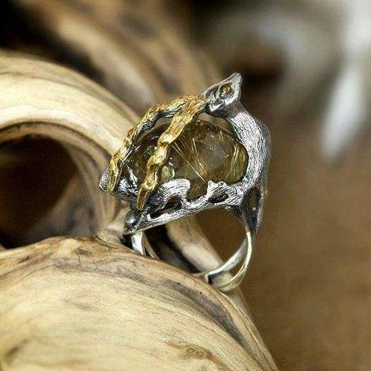 Sterling Silver Rutilated Quartz Ring  "Golden Antelope" - blacktreelab