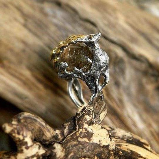 Sterling Silver Rutilated Quartz Ring  "Golden Antelope" - blacktreelab