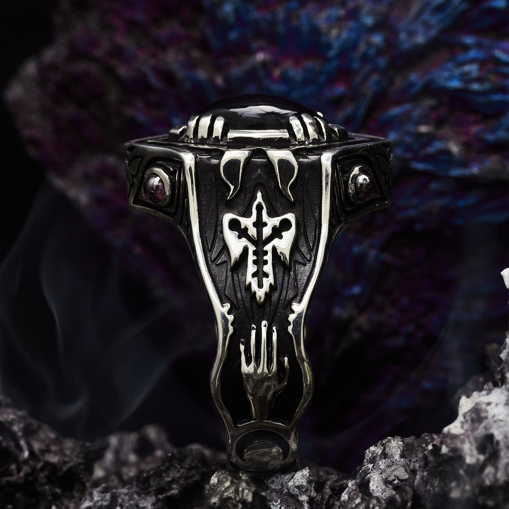 Statement Gemstone Ring Night Bird - side