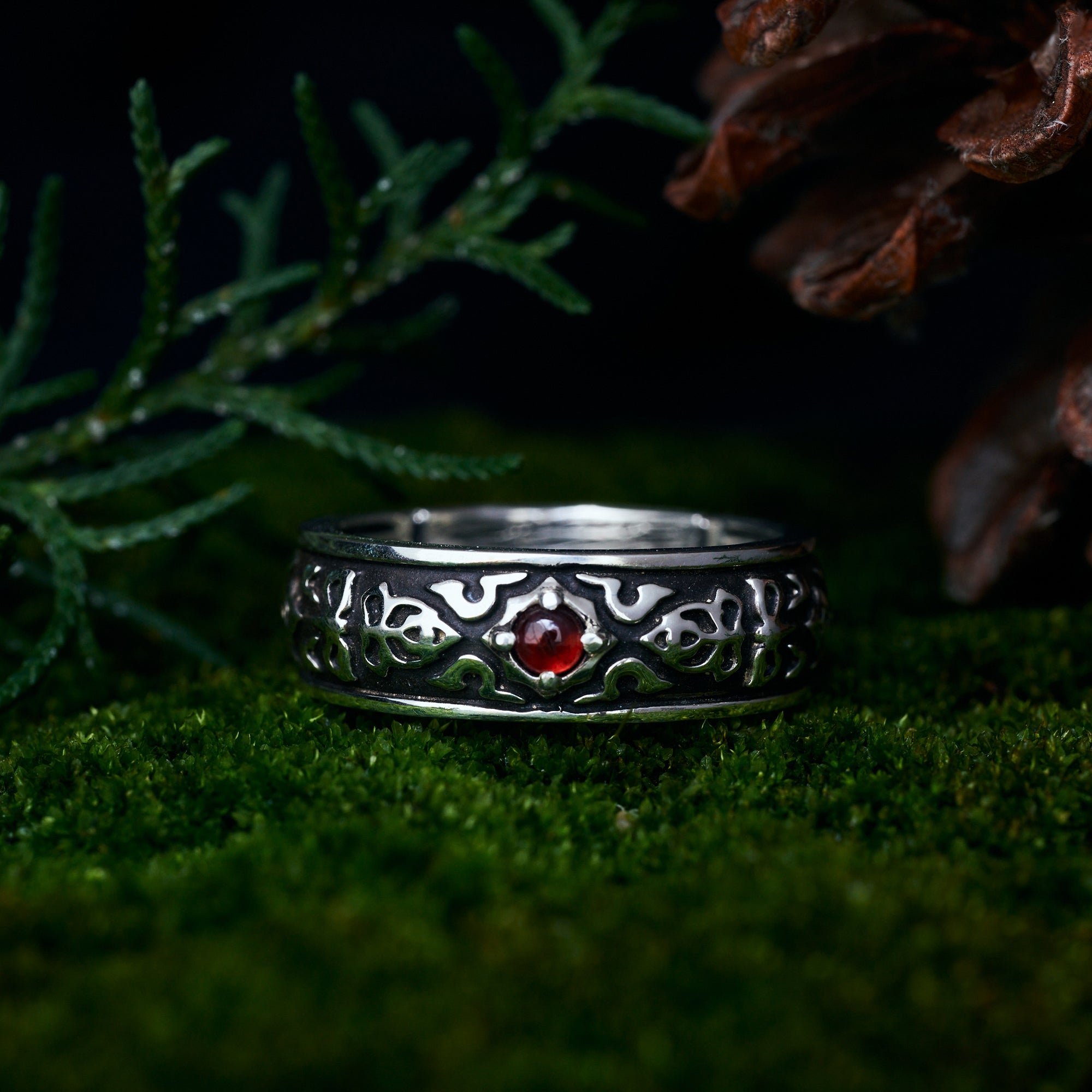 Red Ruby Sterling Silver Band “Dusk”