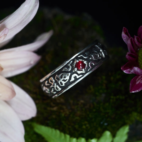 Ruby Accents in Symbolic Silver Jewelry - Hidden Fire | BlackTreeLab