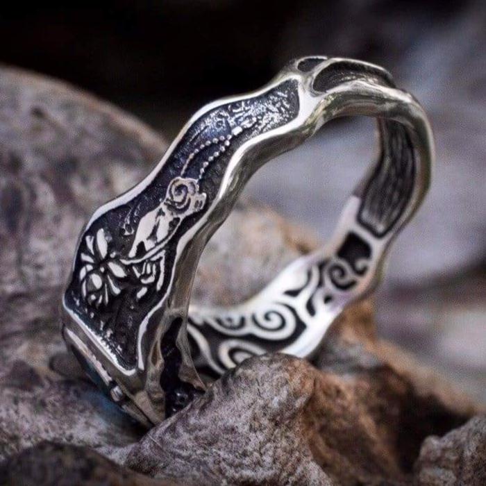 Swiss Blue Topaz ring «Mudra» with Buddha hand - blacktreelab